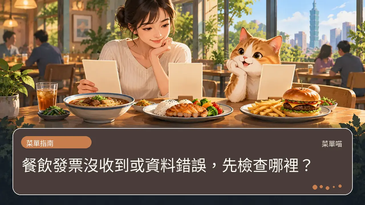 餐飲發票沒收到或資料錯誤,先檢查哪裡?主題插畫